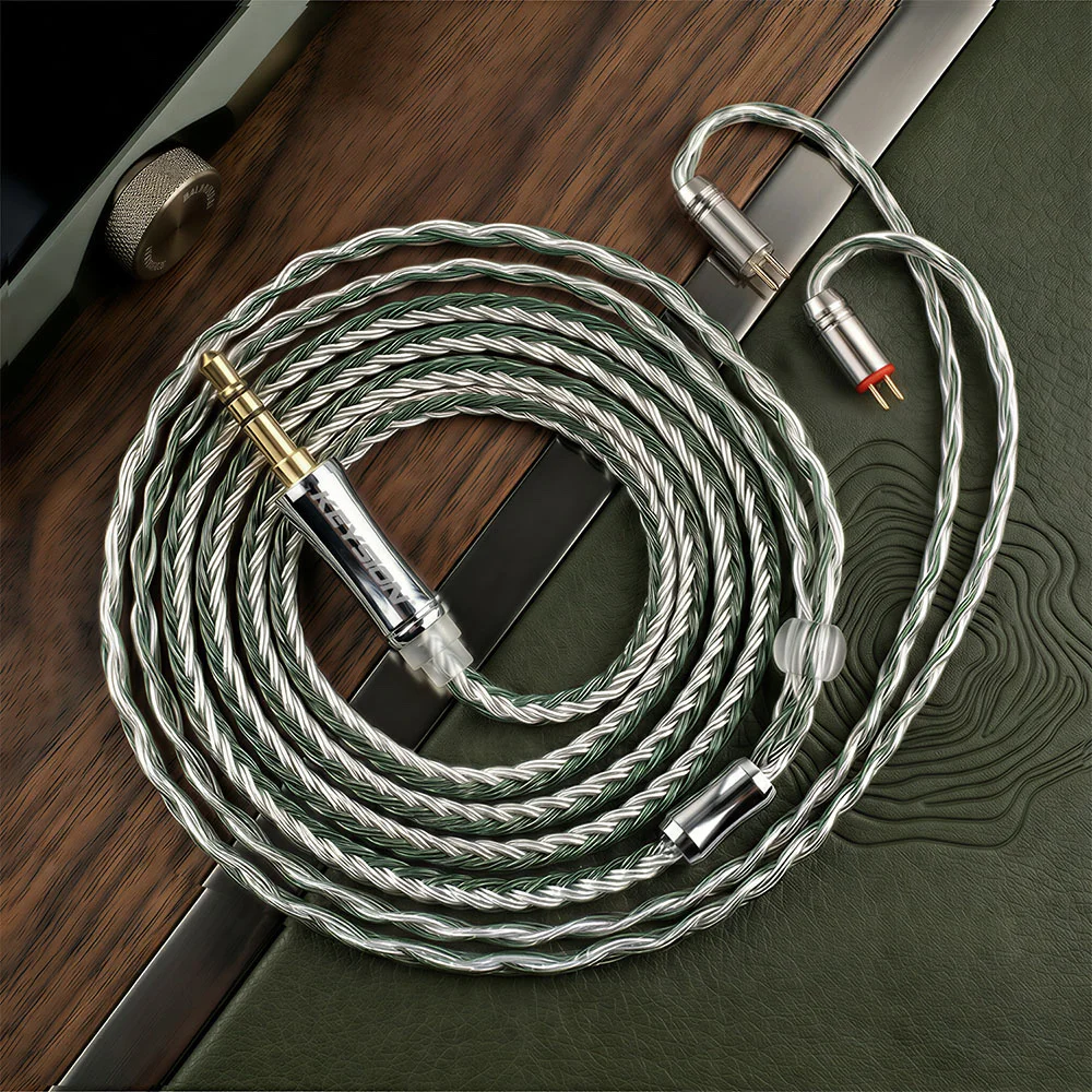 16-core Green-Silver Mixed Braided OFC HiFi Earphone Upgrade Cable 8