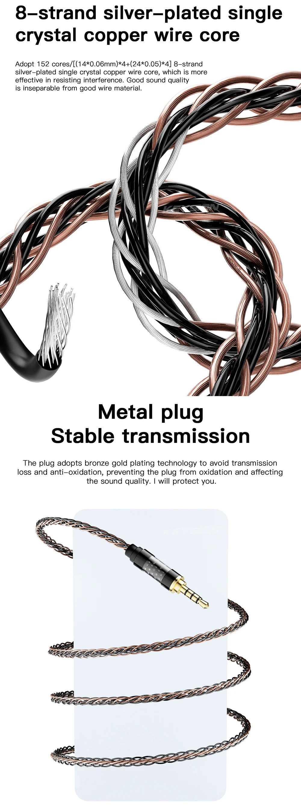 HiFi Silver-Plated OFC Headphone Upgrade Cable 3